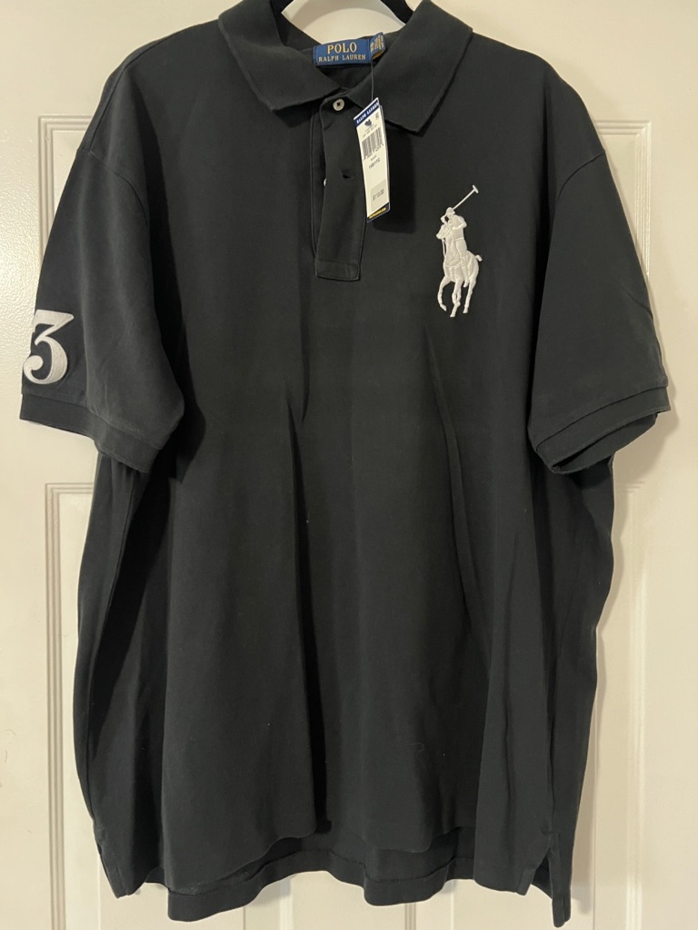 Polo by Ralph Lauren Black Polo Shirt with White Pony and Sleeve Number